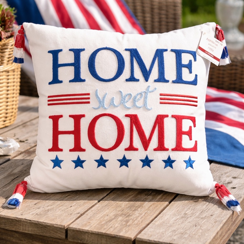 Patriotic Decorative Pillow 16x16 Home Sweet Home America NWT Red White Blue